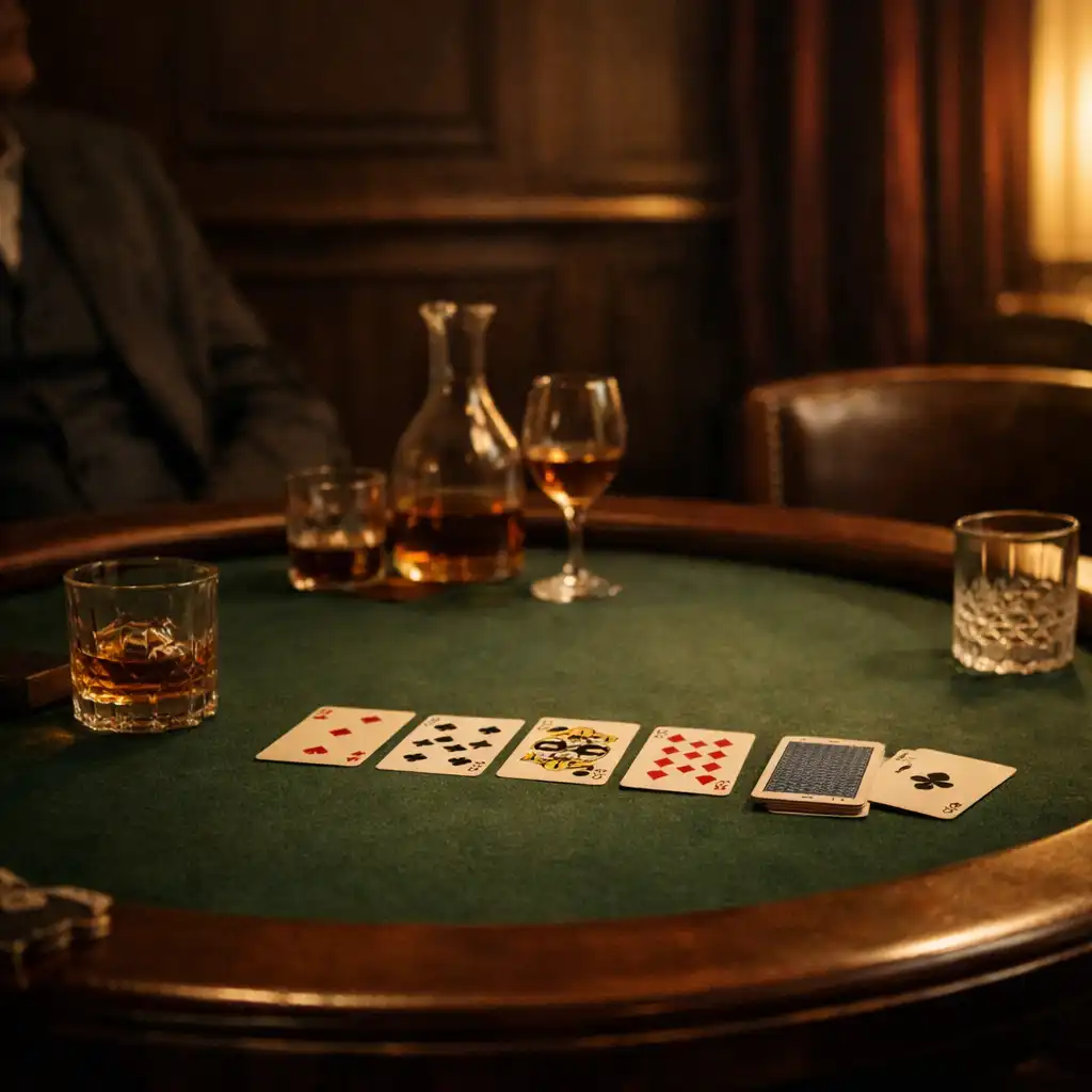 Table de cartes en feutre vert dans un salon privé élégant